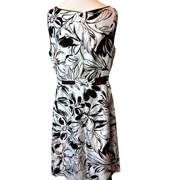 Dress Barn Women Floral Knee Length Dress Tie Waist Back Zip Brown White Size 10 - Picture 2 of 8